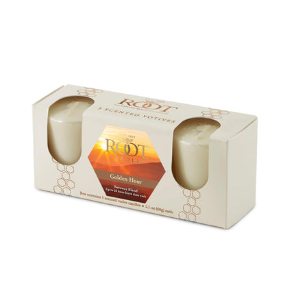 Root Candles Scented Votive Candles 20-Hour Beeswax Blend Premium Handcrafted Bulk Candle Pack, 3-Count Votives, Golden Hour