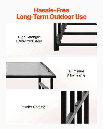 VEVOR Firewood Rack with Sloped Roof, 4 ft Outdoor Firewood Holder, 1/4 Cord Log Storage Shed, 660lb Max Weight Capacity, Powder-Coated Metal Wood Storage Rack for Fireplace Deck Backyard Garden