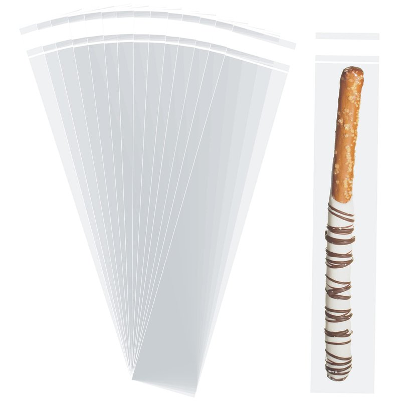 Morepack Self Sealing Cellophane Bags,2x10 Inches 100 Pcs Clear Pretzel Rod Bags, Resealable Bag for Packaging ICY Candy Popsicle