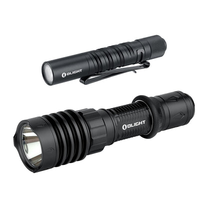 OLIGHT I3T EOS 180 Lumens Dual-Output Slim EDC Flashlight for Camping and Hiking and Warrior X 4 Rechargeable Tactical Flashlight 2,600 High Lumens with 630 Meters Long Range Thrower