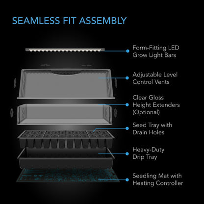 AC Infinity Heavy-Duty Large Humidity Dome 6x12 Germination Kit, Full Spectrum LED Grow Light Bars w/Samsung LM301H EVO LEDs, Heat Mat, 3 mm Thickest Dome, Trays, Extension Panels, for Seed Starting