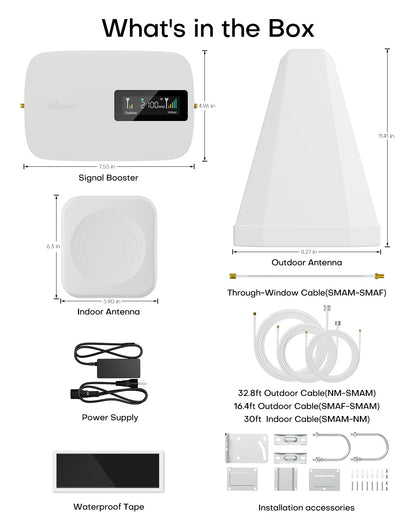 Cell Phone Booster for Home Office | Up to 2500 Sq Ft | Cell Phone Signal Booster Boosts 5G, 4G LTE for All U.S. Carriers—Verizon, AT&T, T-Mobile&More | HD Display | App Support | FCC Approved