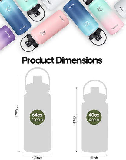 Half Gallon Insulated Water Bottle With 2-in-1 Lid (Chug/Straw), 64oz Double Walled Vacuum Stainless Steel, Wide Mouth Insulated Thermos Water Jug