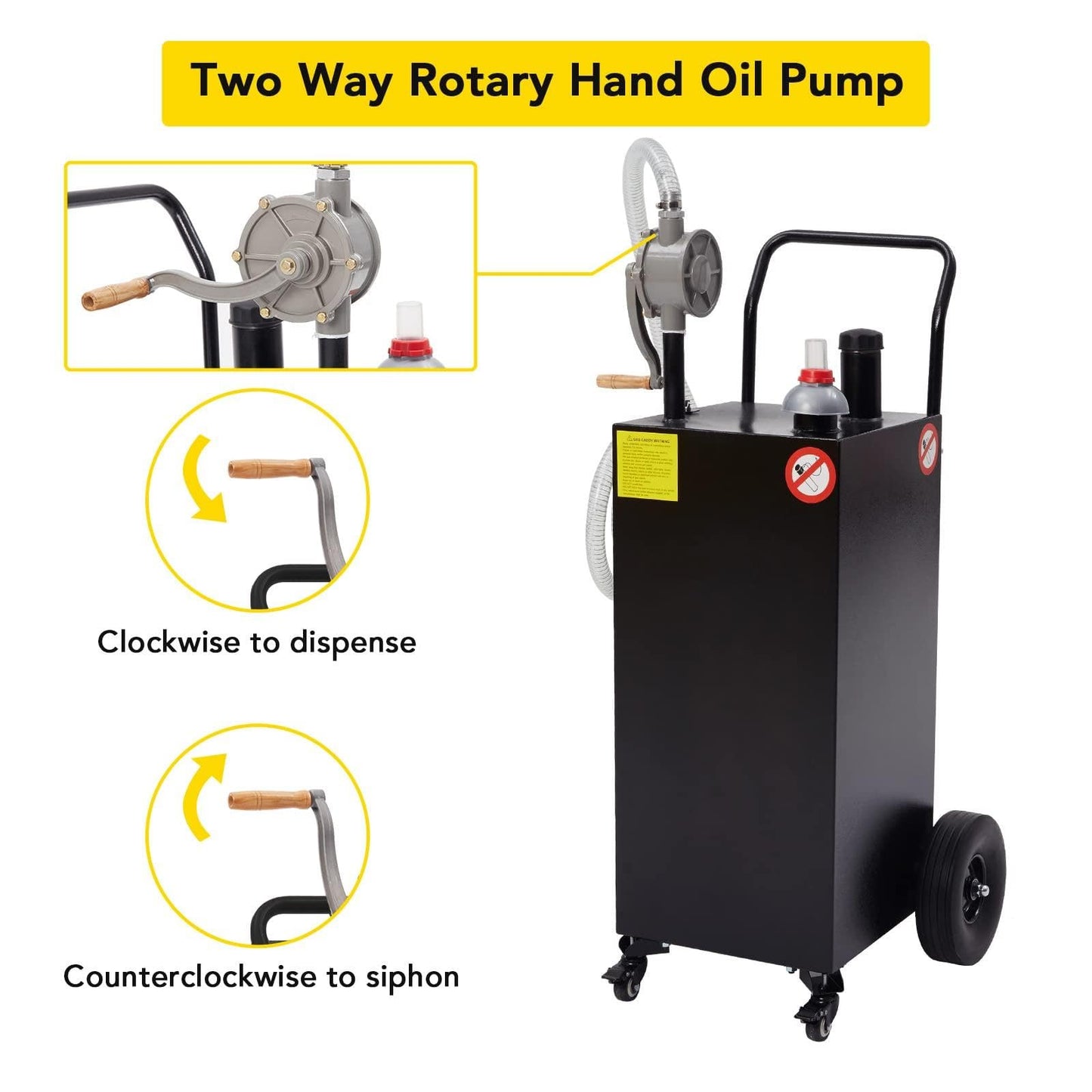 40 Gallon Fuel Caddy, Gas Storage Tank on 4 Wheels, Portable Gas Caddy with Manual Transfer Pump, Gasoline Diesel Fuel Container for Cars, Lawn Mowers, ATVs, Boats, Motorcycle (Black)