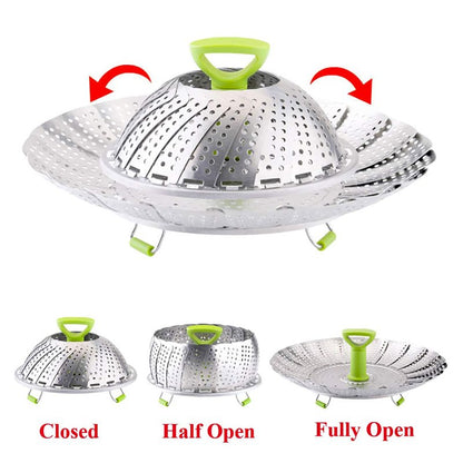 Vegetable Steamer Basket, Stainless Steel Folding Steamer Basket Insert for Veggie Fish Seafood Cooking, Expandable to Fit Various Size Pot (7.1" to 11" Triangle)