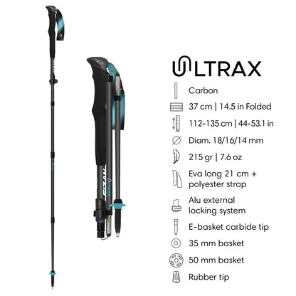 Fizan Ultrax Carbon Fiber Trekking Poles – Ultralight 7.6 oz, Backpacking, Bikepacking, Thru Hiking Trails, Adjustable, Collapsible to 14.5 in, Customized Fit, Foam Grips, Walking Sticks