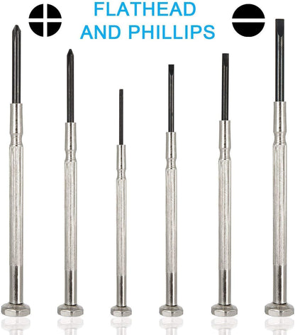 6Pcs Small Screwdriver Set, Mini Screwdriver Set, Eyeglass Repair Screwdriver with 6 Different Size Flathead and Philips Screwdrivers, Ideal for Watch, Jewelers
