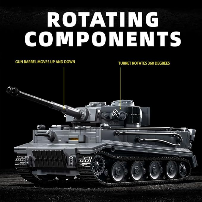 39062 Tiger Tank NO.1322 Building Block Set 1622 Pieces Military 1:28 Scale Tank Model Toys Ideal Gift for Room Decoration or Collection