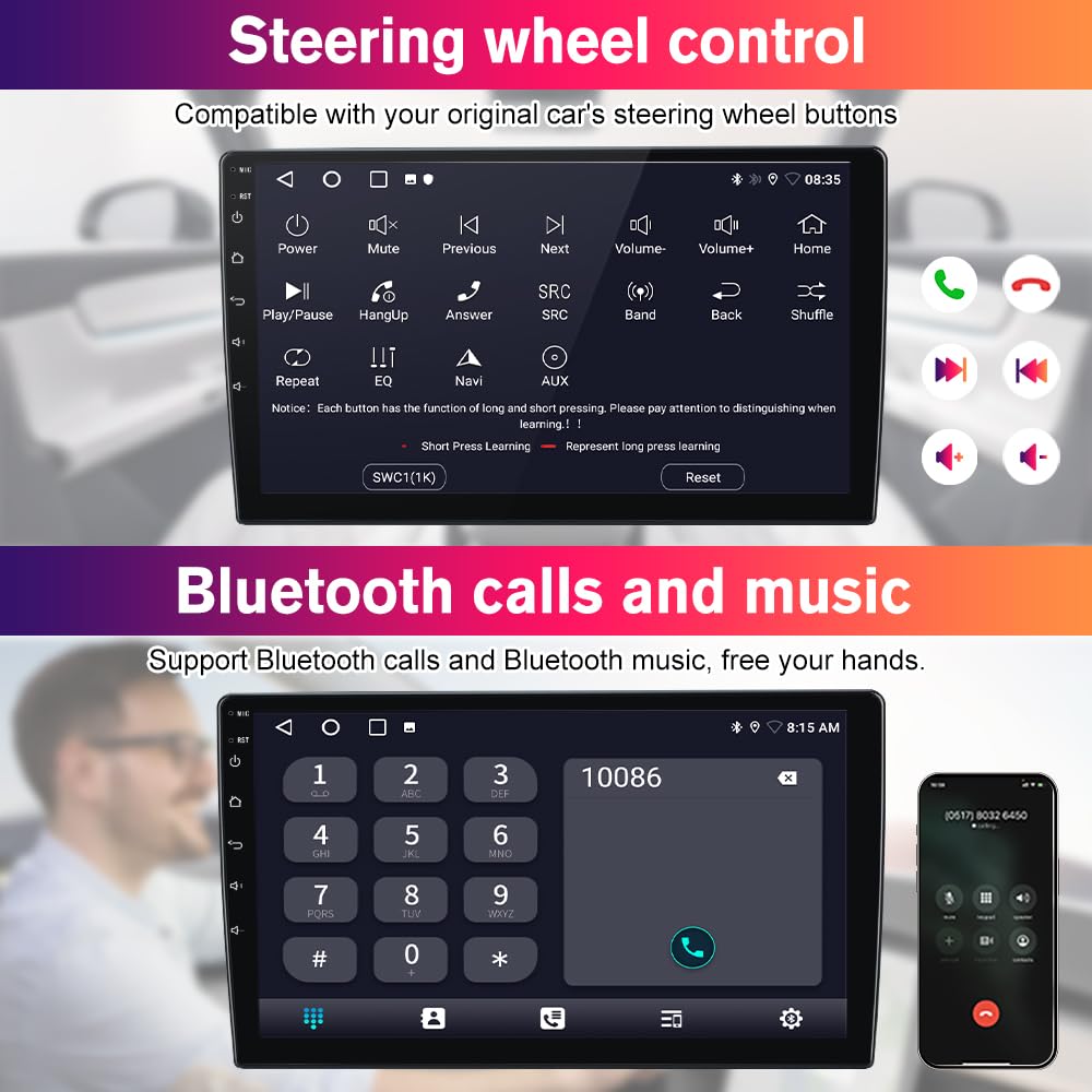 Solvitek Car Stereo for Jeep Wrangler JK 2007‑2018 / Compass/Grand Cherokee/Dodge Ram, 10.1", CarPlay & Android Auto, GPS Navigation, Bluetooth, FM/RDS, SWC, 2GB RAM+64GB ROM, Backup Camera