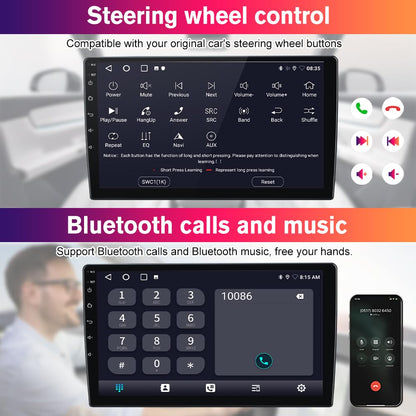 Solvitek Car Stereo for Jeep Wrangler JK 2007‑2018 / Compass/Grand Cherokee/Dodge Ram, 10.1", CarPlay & Android Auto, GPS Navigation, Bluetooth, FM/RDS, SWC, 2GB RAM+64GB ROM, Backup Camera