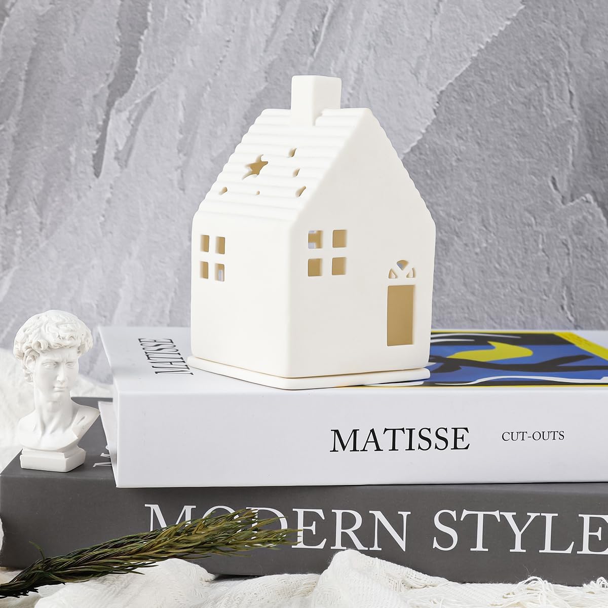 Tea Light House | Ceramic White Decorative Lantern - Removable Two-Part Design for LED Lights