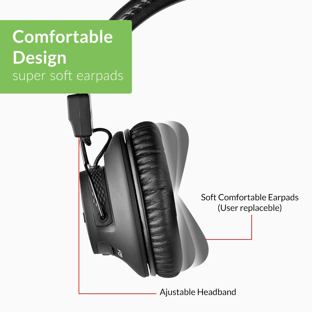 Avantree AS9M Bluetooth 5.0 Over Ear Headphones with Boom Mic for Phone Call, Home Office PC Computer, Clear Voice & HiFi Sound Quality, Extra Comfortable & Lightweight, 40H, Wireless & Wired