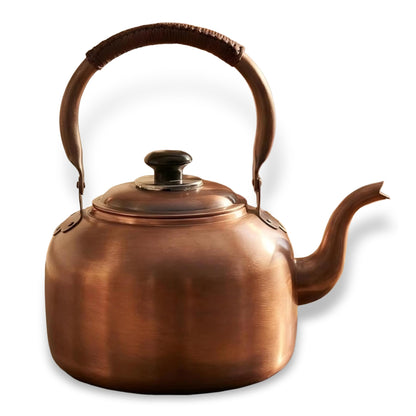 wloadry Copper Whistling Tea Kettle, Large Capacity with Cool-Touch Rope Handle,thicker Solid Copper Pot for Induction, Gas, Electric Stovetops, Fast Boiling Vintage Tea Maker (Bronze, 3.2 QT)