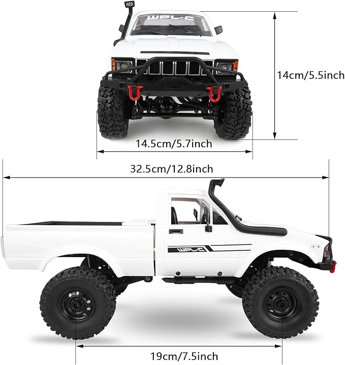 1/16 Scale RC Crawler WPL C24-1 RC Truck RTR 4x4 Off-Road Pick-up Car 2.4GHz Remote Control RC Rock Crawler with Upgraded Battery &amp LED Lights