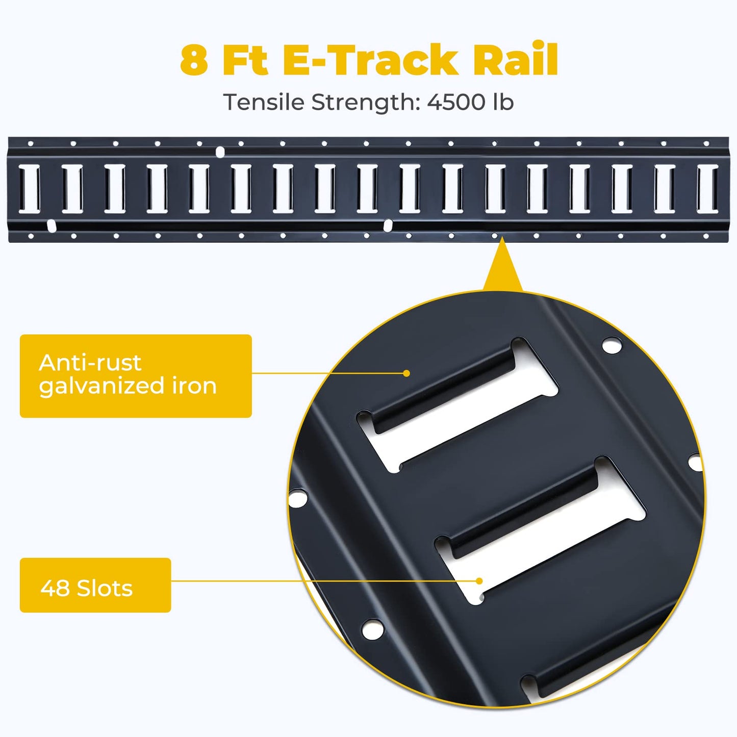 Trekassy 8ft E Track Rail Tie-Down Kit, 8' Etrack Rails(4Pack, 48 Slots/Rail) & 10 E Track Accessories for Trailer Tie Down System, Trucks, Vans, Garages