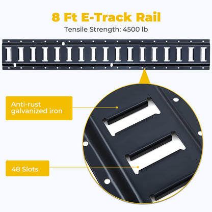 Trekassy 8ft E Track Rail Tie-Down Kit, 8' Etrack Rails(4Pack, 48 Slots/Rail) & 10 E Track Accessories for Trailer Tie Down System, Trucks, Vans, Garages