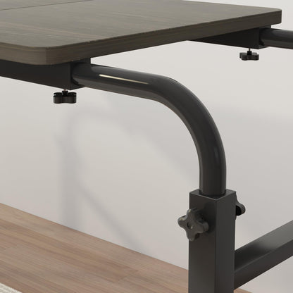 TigerDad Tilt Overbed Table with Wheels, Height Adjustable Rolling Desk for King Queen Bed, Tilting Laptop Cart Mobile Computer Workstation, Dekuwood