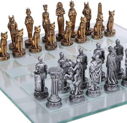 Pacific Giftware Romans Vs Egyptians Chess Set with Glass Board Set
