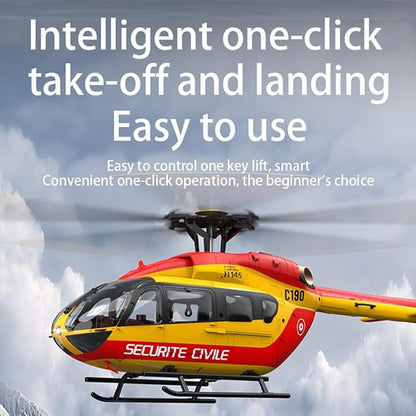 C190 RC Helicopter for Adults 1:30 Scale H145 2.4G 6CH Single Propeller Optical Flow Positioning Six-axis Gyroscope Stabilization (Red Yellow 2 Batteries)