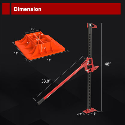 BUNKER INDUST Farm Jack 48" with Jack Base Mate,High Lift Tire Jack Stand Plate Offroad Sand Mud Snow Recovery Kit for Car Truck Jeep ATV SUV UTV
