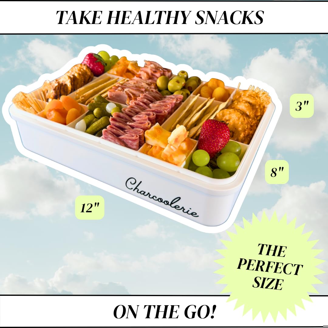 Charcoolerie Chilled Snackle Box, Divided Serving Tray, with Ice Pack and Bonus Insulated Carry Bag, with Leak-Resistant 4-Latch Lid, 16 Compartments, Keeps Snacks Cold for Hours, Gift-Ready Packaging