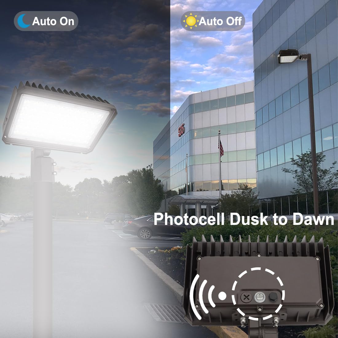 kadision 200W LED Flood Light with Dusk-to-Dawn Photocell, 200W/150W/100W Adjustable 26000lm 5000K 100-277V IP65 Waterproof, Slip Fitter Mount LED Parking Lot Light, ETL Listed