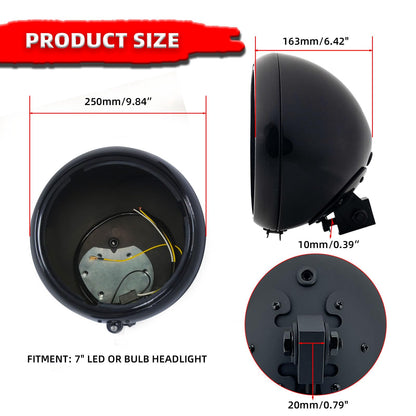 FATECIM 7in Round Motorcycle Headlight Bucket Heavy Duty Gloss Black FTC-1057
