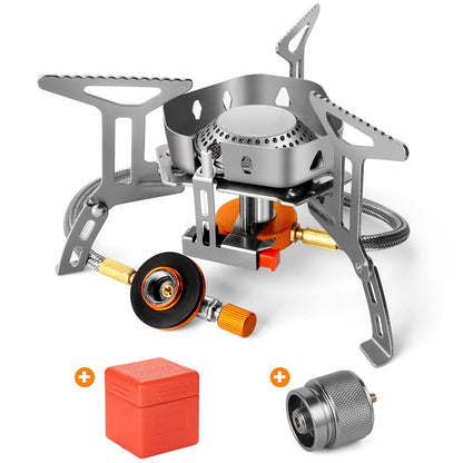 Odoland Bundle - 2 Items 3500W Windproof Camp Stove and Portable 2 Burner Camping Stove