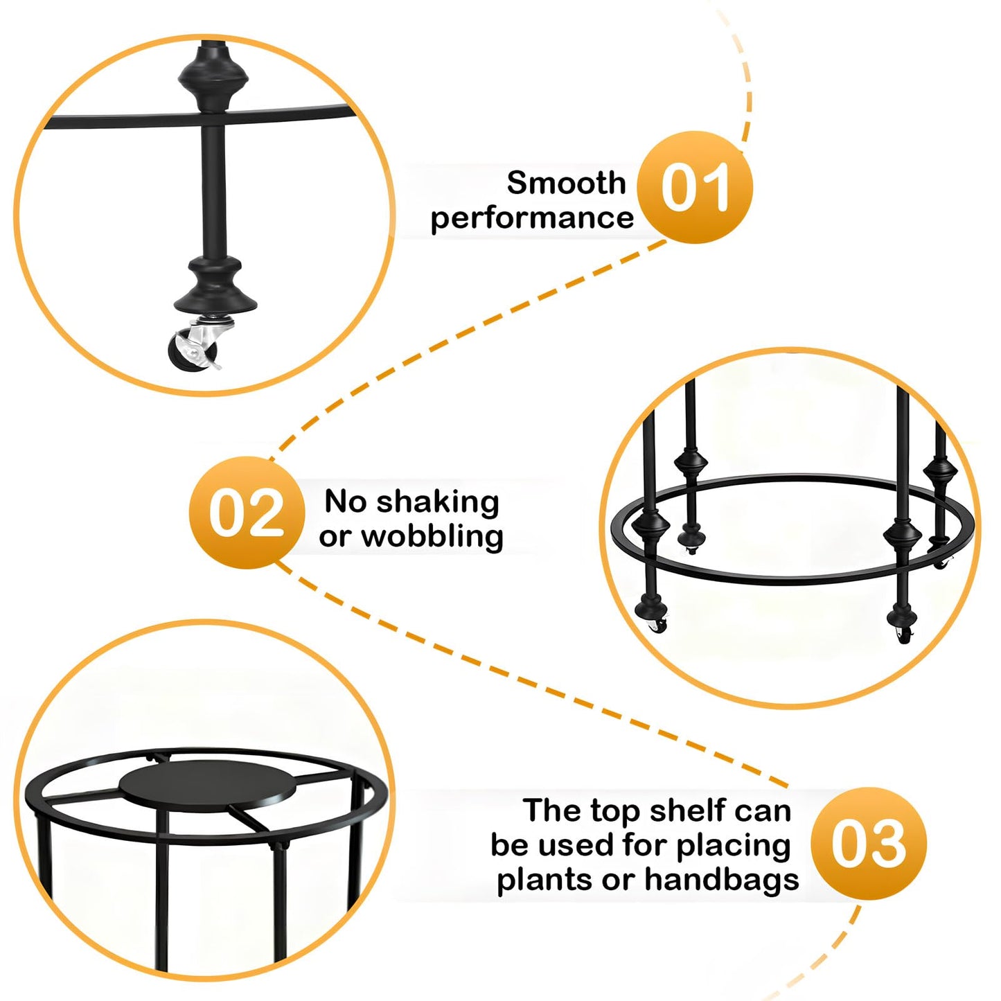 Round Garment Racks for Hanging Clothes, Portable Rolling Floor Standing Wardrobe Rack with Topper, Rotate 360 °Clothing Racks for Bedroom, Clothing Store, Dance Hall (Black, 27.5 inches x 51 inches)