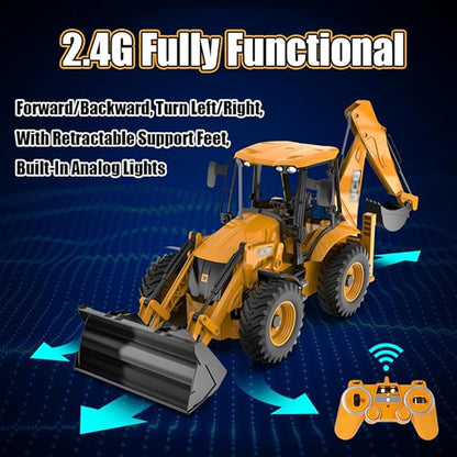 RC Backhoe Wheel Loader 2.4G Fully Functional 1/20 Remote Control Excavator Bulldozer Back Hoe Truck Tractor Digger Heavy Duty Construction Vehicle Engineering Trucks