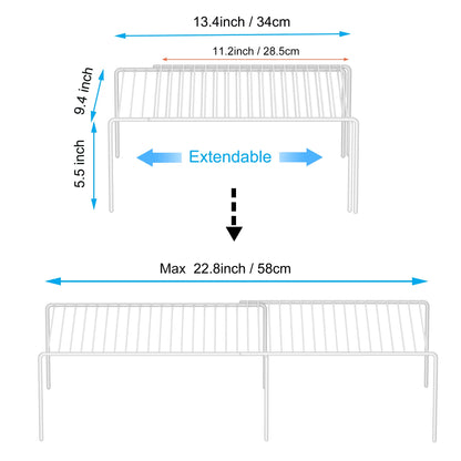iPEGTOP Expandable Freezer Cabinet Storage Shelf, 2 Pieces Rustproof Spice Rack, Adjustable Kitchen Organizer Counter Fridge Pantry Shelf Space Saver (White)
