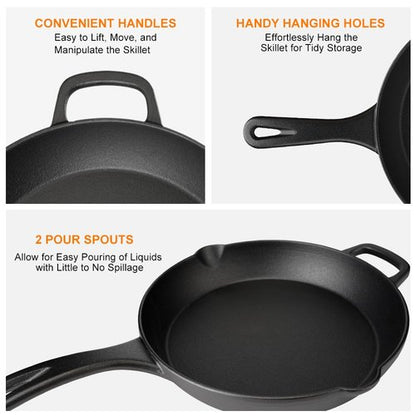 CUISGUSTO 8 Inch Cast Iron Skillet Pre-Seasoned Nonstick Frying Pan, Durable Cookware for Christmas Holiday Meals, Oven Safe for Kitchen & Camping