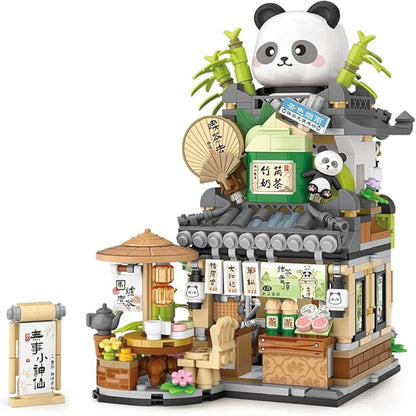 MindBox City Tea House Building Blocks Set Openable Panda Construction Tea Shop Building Toys for Boys Girls Age 8+ 860pcs Mini Bricks