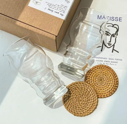 PIETA Cloud-Shaped Beverage Drinking Glass Cup Gift Set (14.5oz, 2pcs) with Coasters – Stylish Gift for Any Occasion