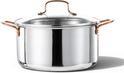 CAROTE 6 Qt Tri-Ply Stainless Steel Stockpot - Non-Toxic Soup Pot with Lid | Even Heating, Oven Safe, Compatible with Induction & Gas Cooktops, Silver