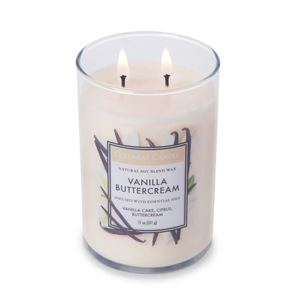 Colonial Candle Vanilla Buttercream Scented Jar Candle, Classic Cylinders Collection, 2 Wick, White, 11 oz - Up to 80 Hours Burn
