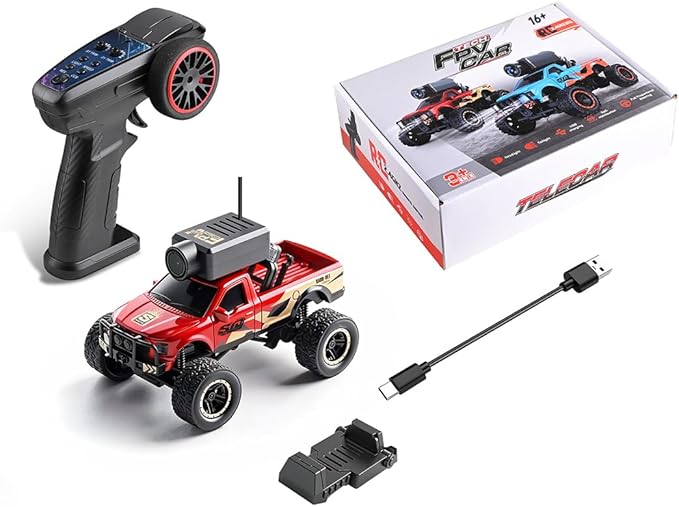 Aetheria WL Mini RC Car with HD FPV Camera 1/64 Remote Control Car FPV RC Drift Cars with LED Ambient Lights &amp Interactive Controls &amp 3-Speed Modes Gift for Adult (Red)