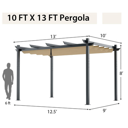 Tangkula 10x13 Ft Outdoor Pergola with Retractable Canopy, Heavy-Duty Aluminum Patio Shelter Pavilion for Deck, Garden, Yard, Beige