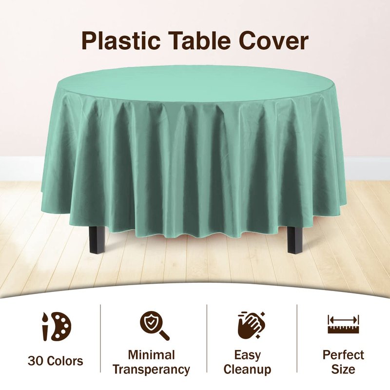 Exquisite Party Solids 6-Pack Premium Plastic Tablecloth 84in. Round Plastic Table Cover - Mint