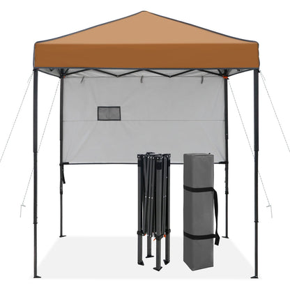 INTER HUT 6x4 Pop Up Canopy Tent with Half Wall Panel, Instant Portable Beach Canopy, Outdoor Tent with Carry Bag for Camping, Sports, Tailgating, Events, Khaki