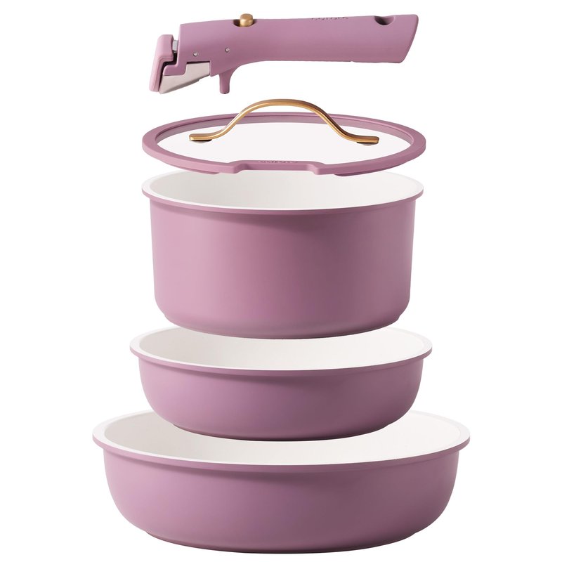 CAROTE 5pcs Pots and Pans Set, Nonstick Cookware Set Detachable Handle,kitchen essentials,RV kitchen pot and pan,Induction Cookware,Oven Safe,PFOA PFOS FREE,Purple