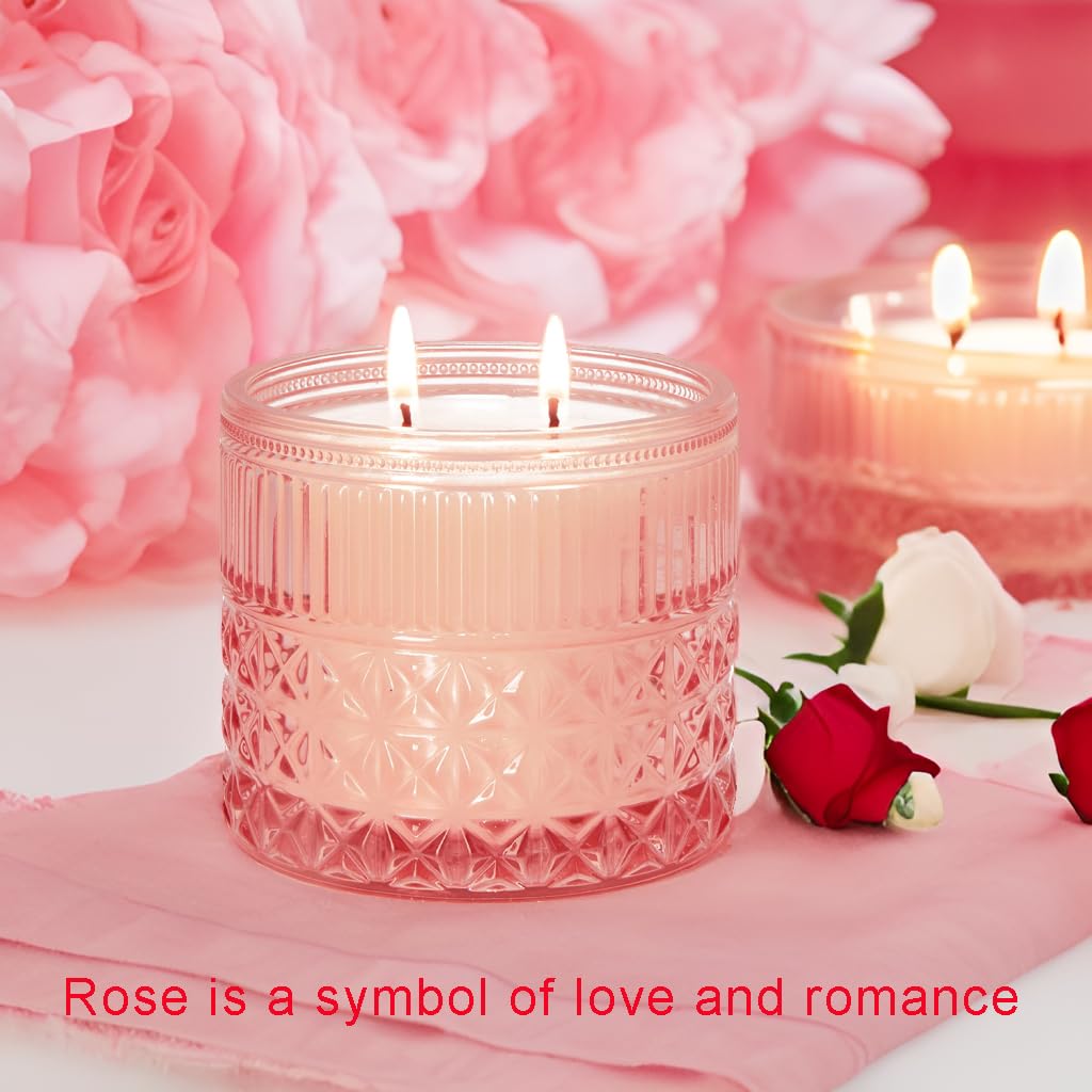 Chloefu LAN Rose Candle, Pink Candles Gifts for Women, Large 2-Wick Sandalwood Scents for Home, Strong Scented Candles for Home Decorative, Romantic Candle Gifts for Valentine's Day, Anniversaries