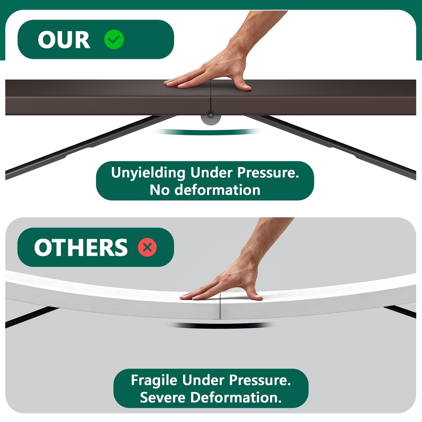 MAKE CHANGES 6FT Folding Table, Heavy Duty Plastic Fold-in-Half Utility Table with Handle, Portable Camping Picnic Table with Steel Legs for Indoor Outdoor Party, Dining, Brown,2 Pack
