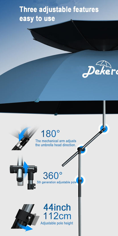 Dekero 8ft Heavy Duty Beach Umbrella with Sand Anchor, High Wind Resistant Large Beach Umbrella with UV Protection, Adjustable Tilt Pole, Ventilated Canopy & Carry Bag for Beach, Fishing, Camping