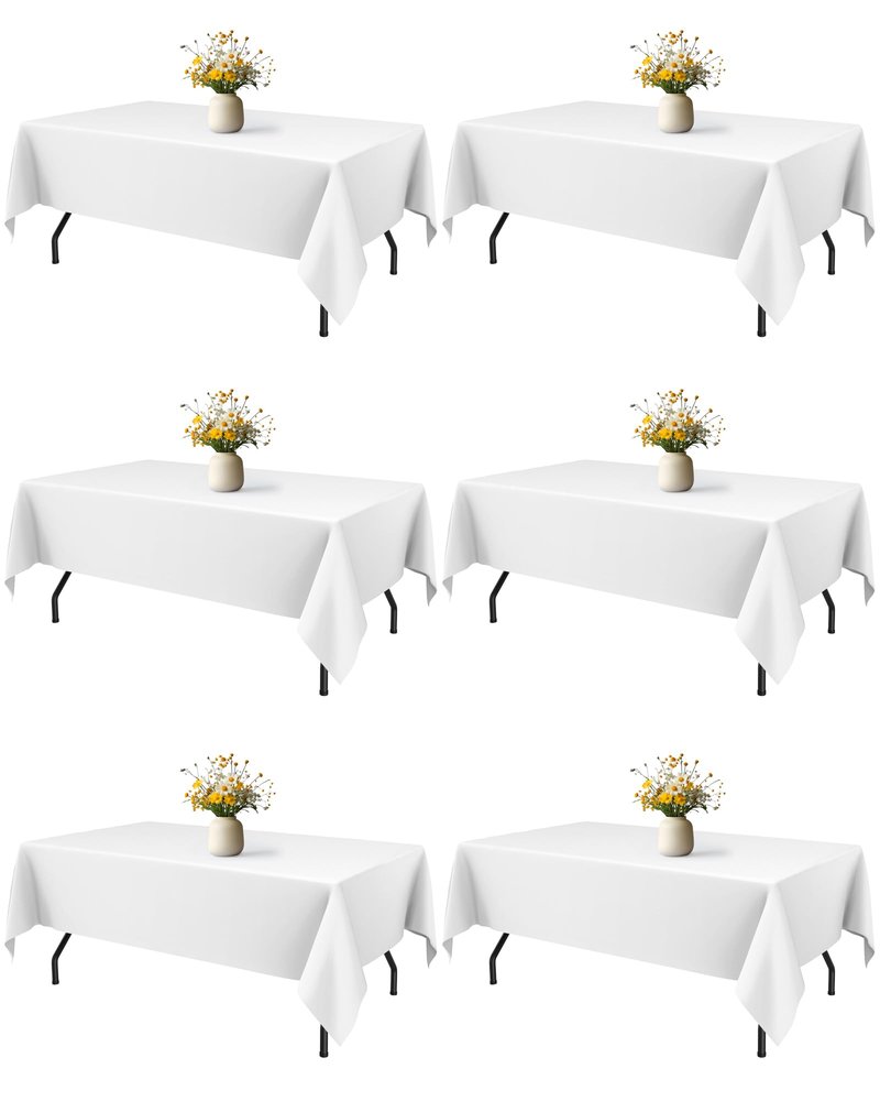 Niuara White Rectangle Table Cloth - 6 Pack, 60" x 84" Washable Polyester Tablecloth for 5FT Tables, Wrinkle-Resistant Table Cover for Weddings & Parties