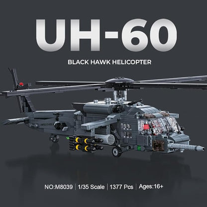 MISINI M8039 1:35 UH-60 Black Hawk Helicopter Building Blocks Set Military Armed Helicopter Bricks Model Kit for Adults Collectible Display Toy Realistic Details The Collector's Gift1377 Pieces
