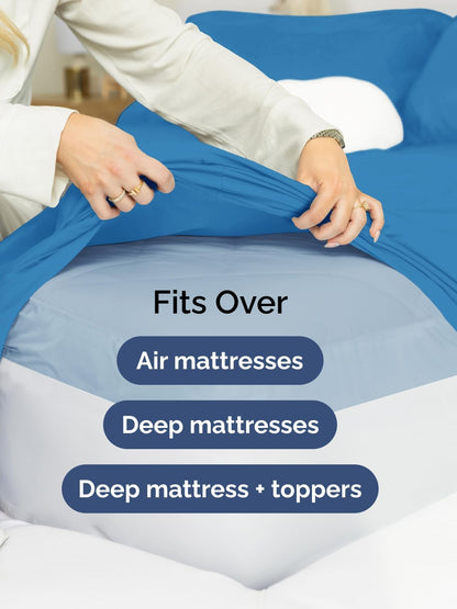 Skiennix Extra Deep Twin Sheet Set - 4-Piece Breathable Cooling Bedding - Soft, Wrinkle-Free Denim Blue