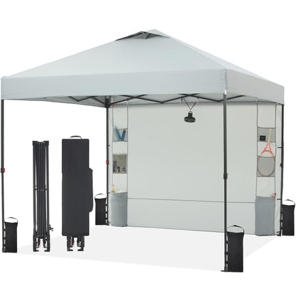 Tunbne 10'x10' Pop Up Canopy Tent with 1 Sidewall and 6 Pockets, One Push Setup, Instant Shade Tent with Vented Roof for Beach Patio Outdoor, Case, 8 Stakes, 4 Ropes, 4 Sandbags (Light Gray, 10x10)