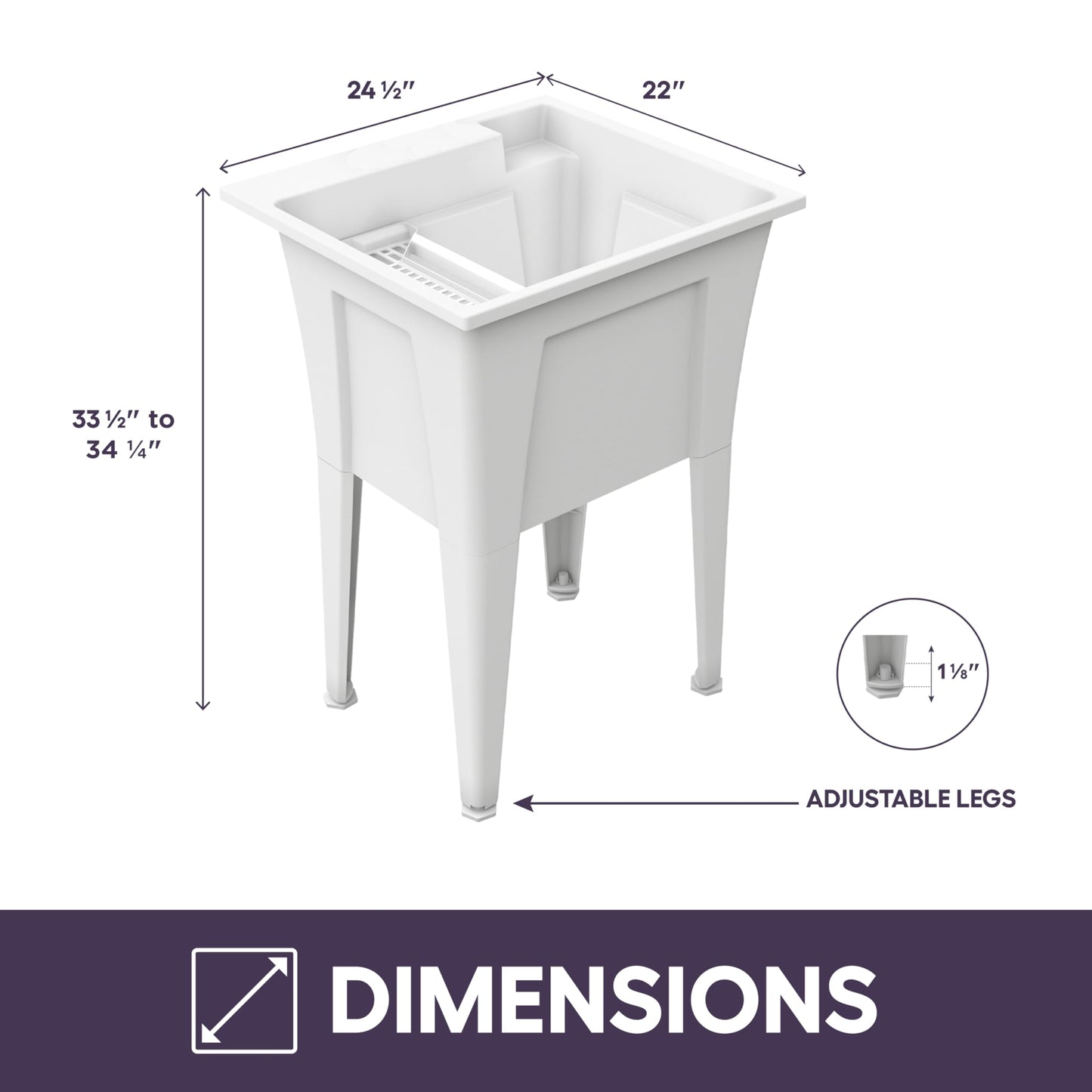 Freestanding Utility Sink with Stainless Steel Gooseneck Faucet - 24" Plastic Utility Sink for Garage, Laundry, Indoor and Oudoor Use - Laundry Tub Kit by Noah William Home - White (19.5 gal)