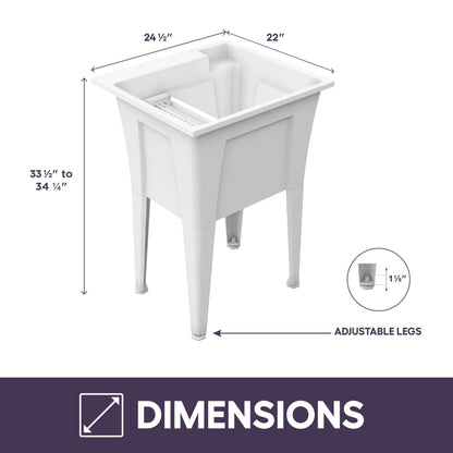 Freestanding Utility Sink with Stainless Steel Gooseneck Faucet - 24" Plastic Utility Sink for Garage, Laundry, Indoor and Oudoor Use - Laundry Tub Kit by Noah William Home - White (19.5 gal)